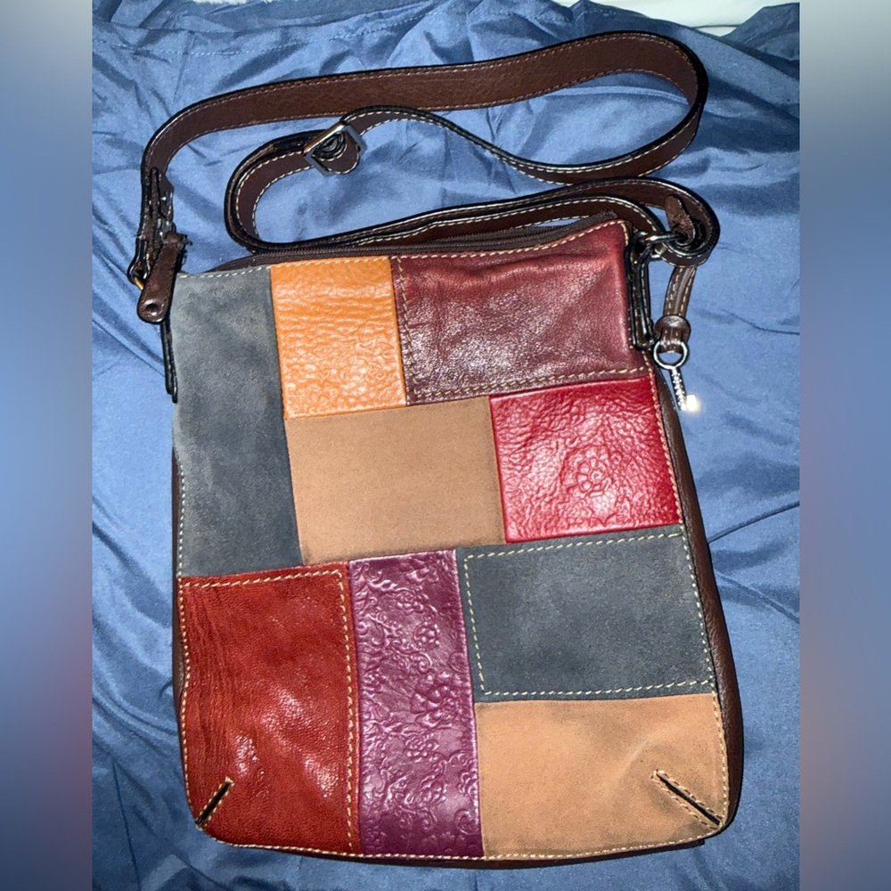 Vintage Fossil Multicolor Patchwork  Leather Crossbody Bag FREE GIFT W/Purchase